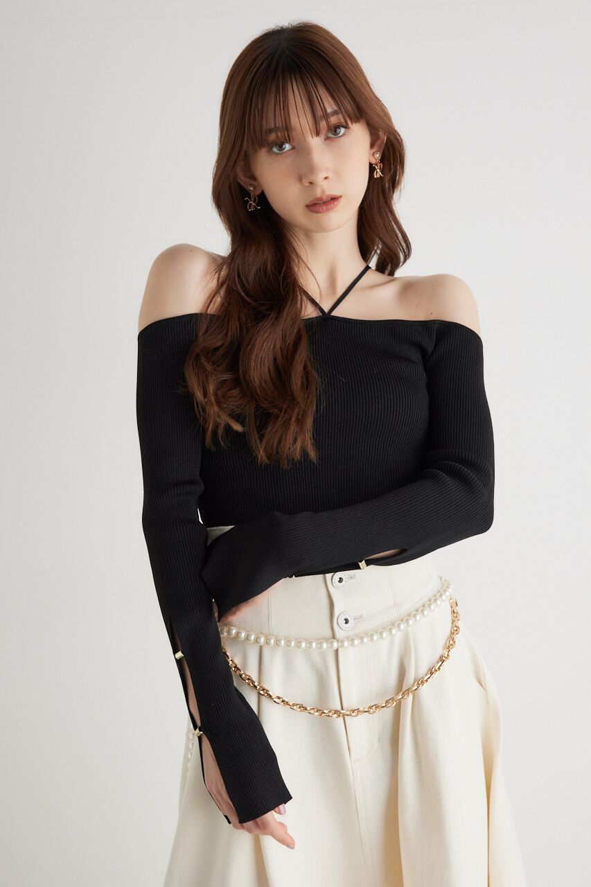 rienda「スリットSLVオフショルダーknit TOP」|ニット・セーター|