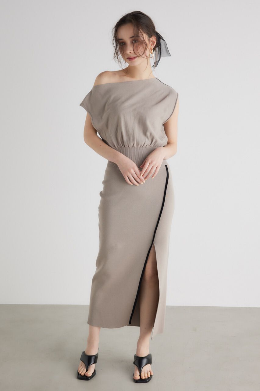 rienda「ラインデザインワンショルダーKnit OP」|ワンピース|