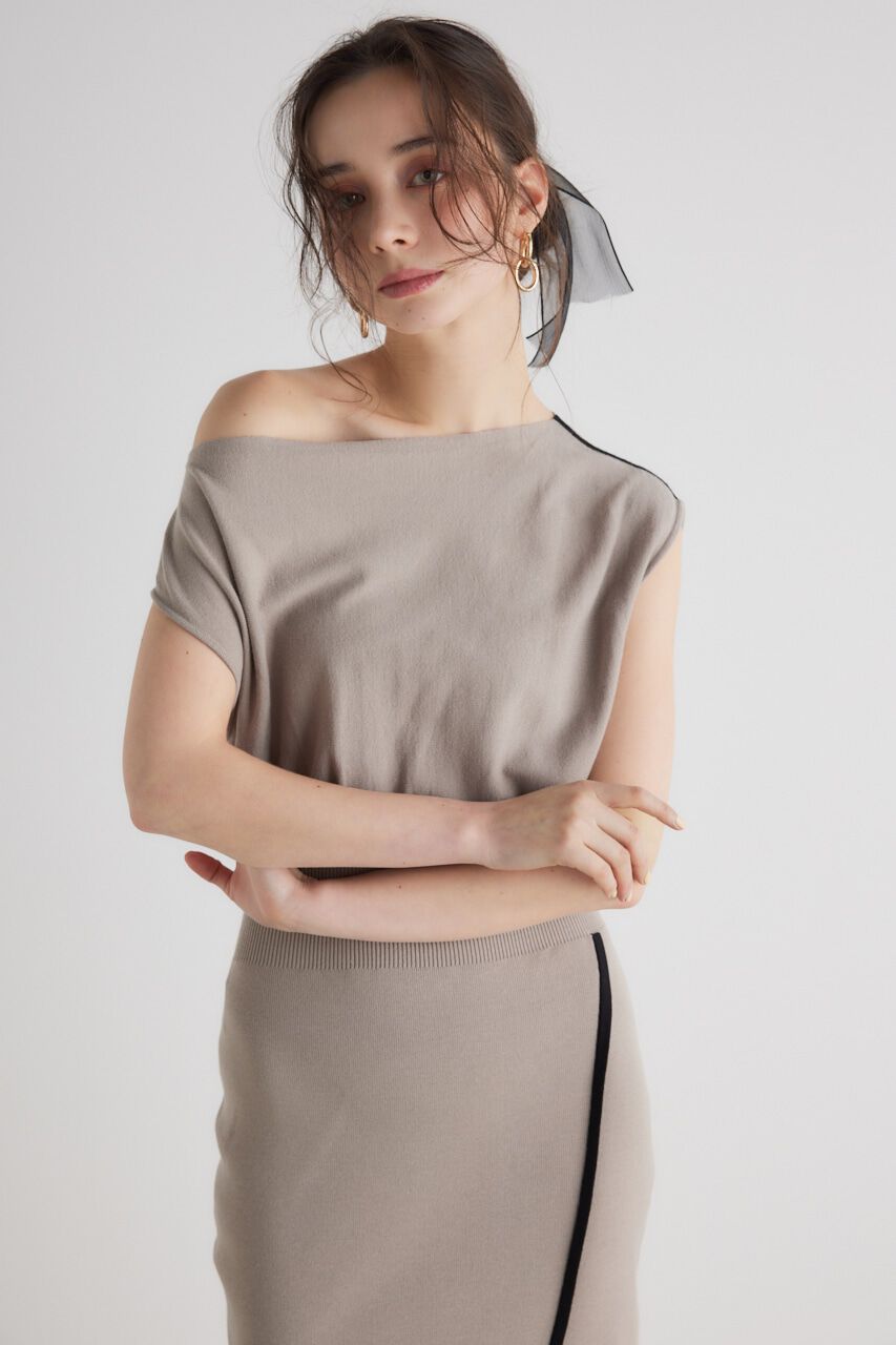 rienda「ラインデザインワンショルダーKnit OP」|ワンピース|