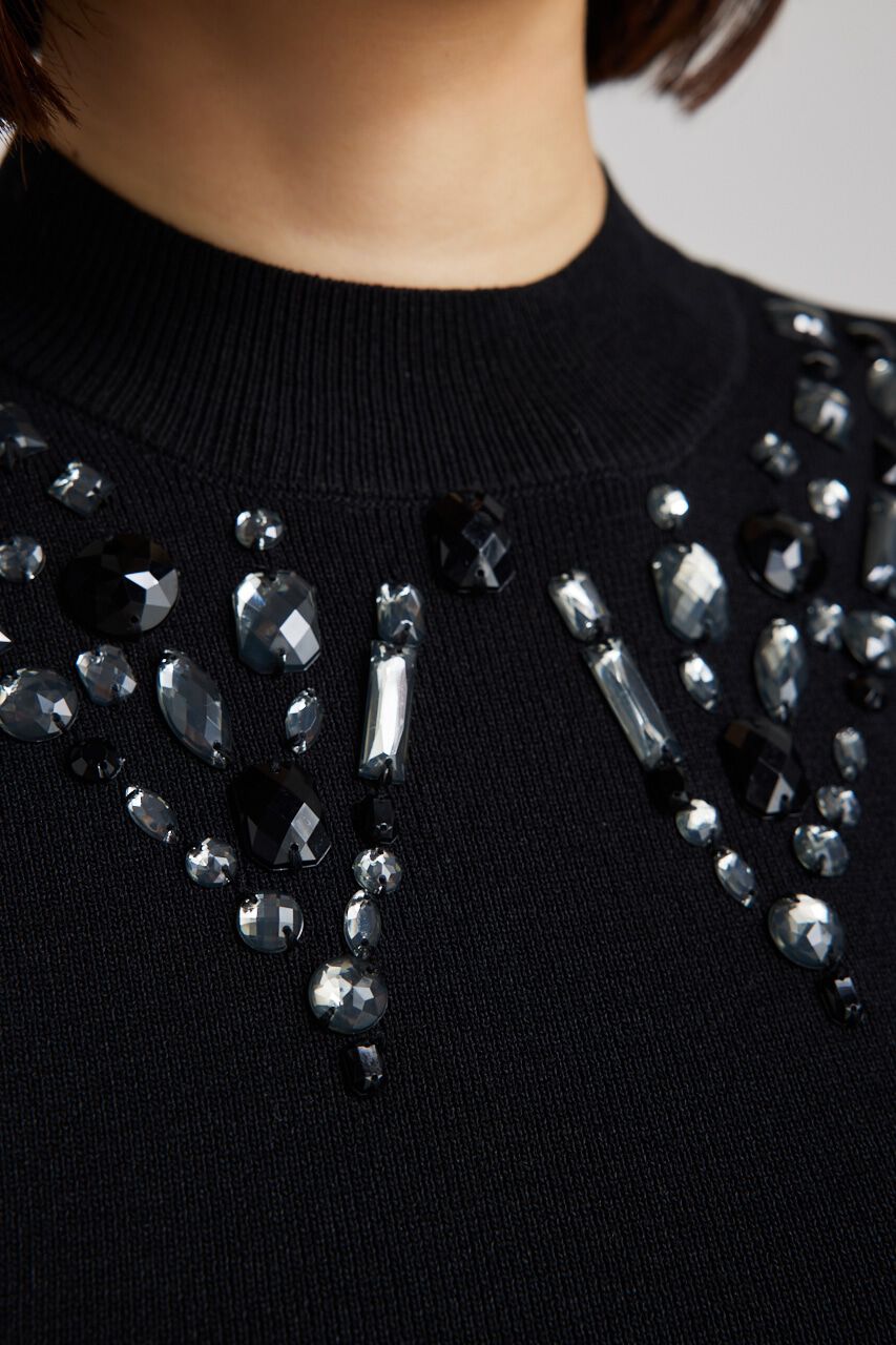 rienda「ビジューカラーハーフSLV Knit TOP」|ニット・セーター|