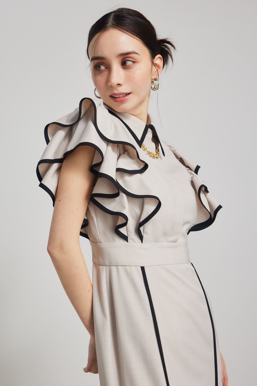 rienda「フリルスリーブバイカラーOP」|ワンピース|