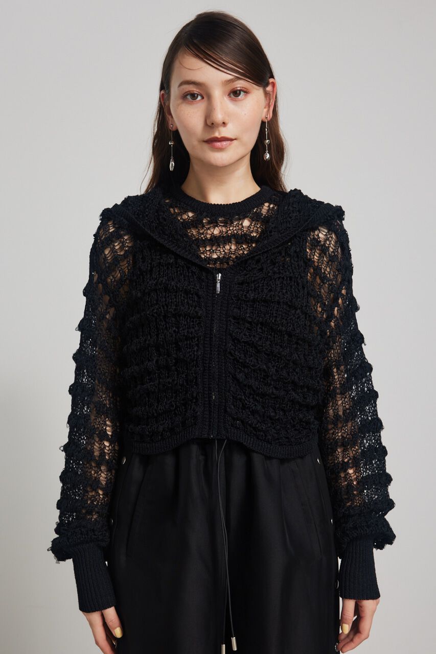 rienda「メッシュフードKnit CD」|カーディガン|