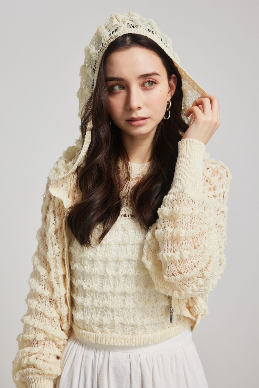 rienda「メッシュフードKnit CD」|カーディガン|