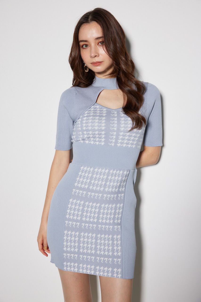 rienda「2WAY千鳥パターンタイトミニニットワンピース」|ワンピース|L/BLU1