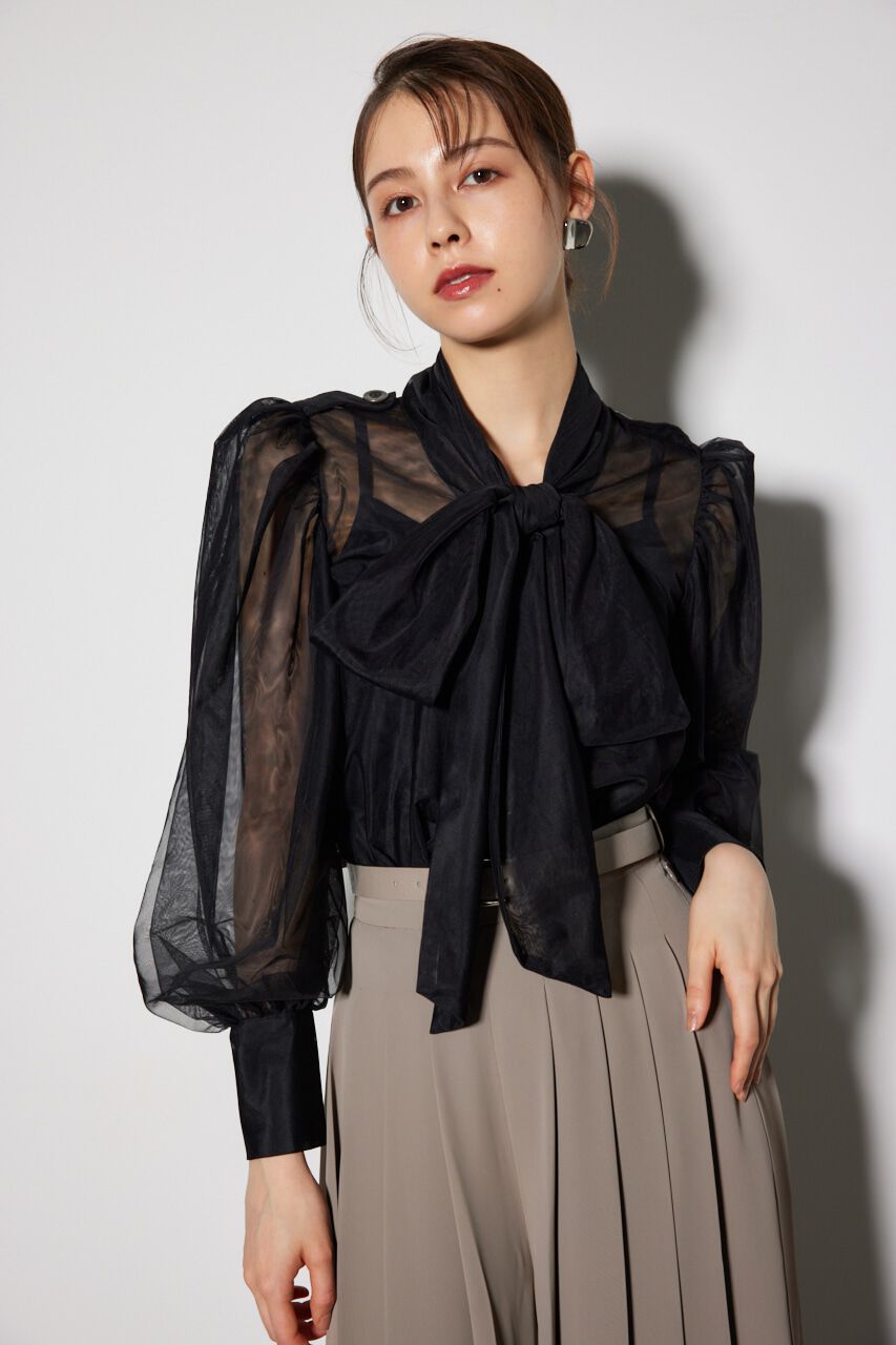 rienda「チュールボウタイネックトップス」|シャツ・ブラウス|BLK