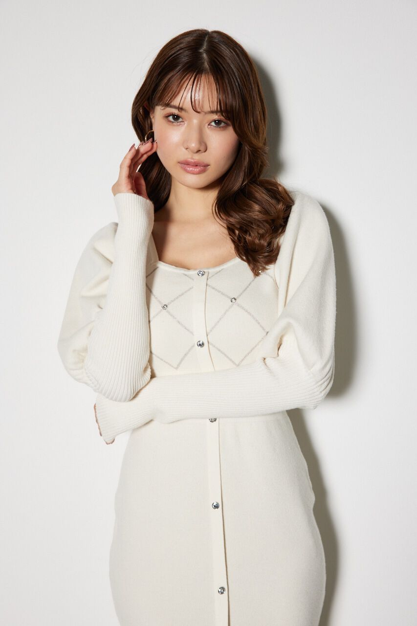 rienda「ビジューチェックタイトニットワンピース」|ワンピース|