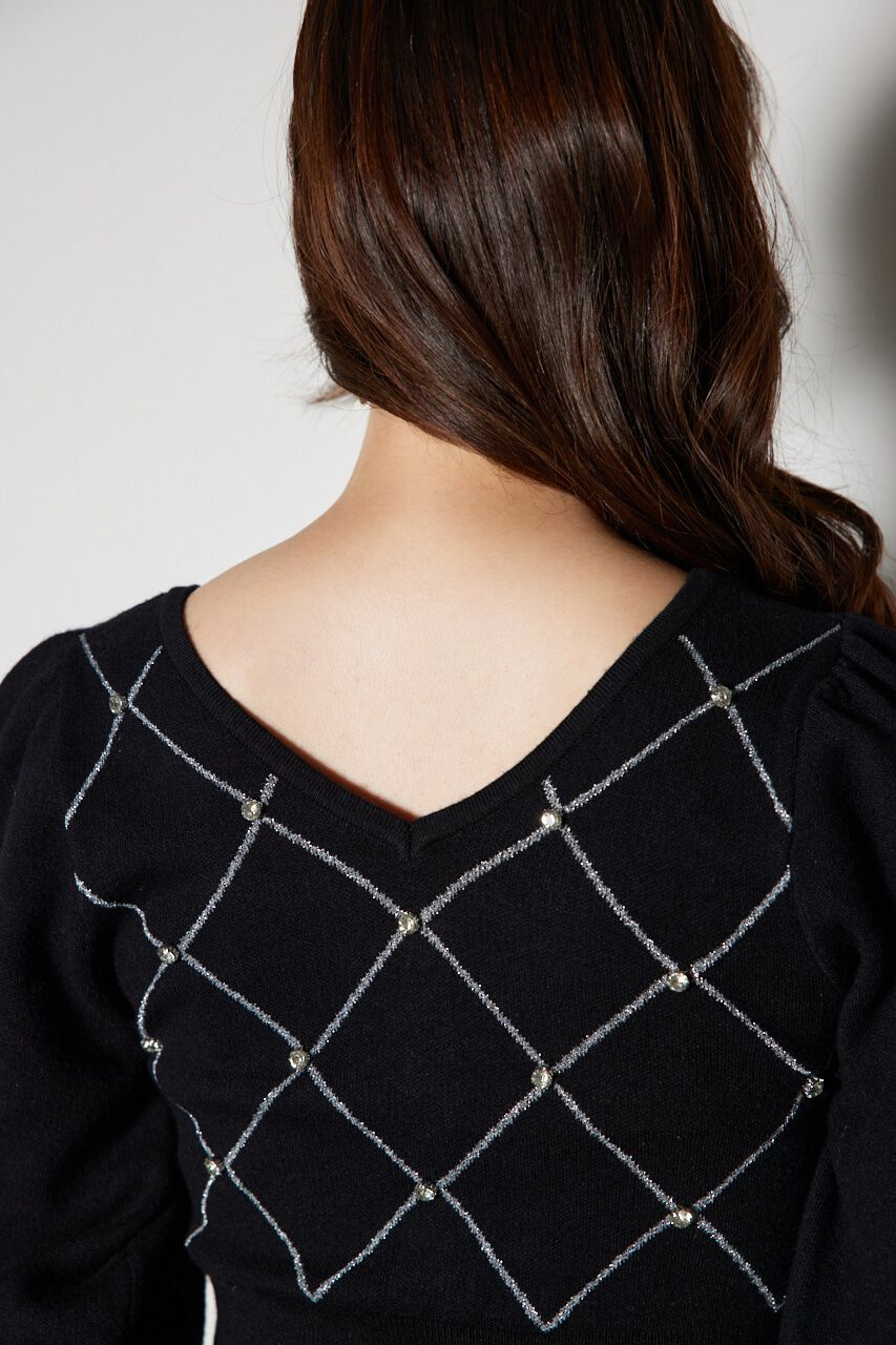 rienda「ビジューチェックタイトニットワンピース」|ワンピース|