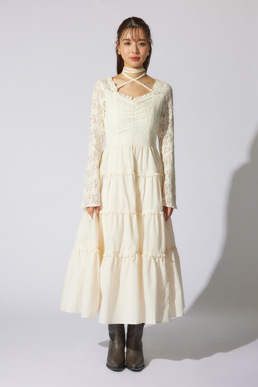 rienda「レーストップコンビフレアワンピース」|ワンピース|