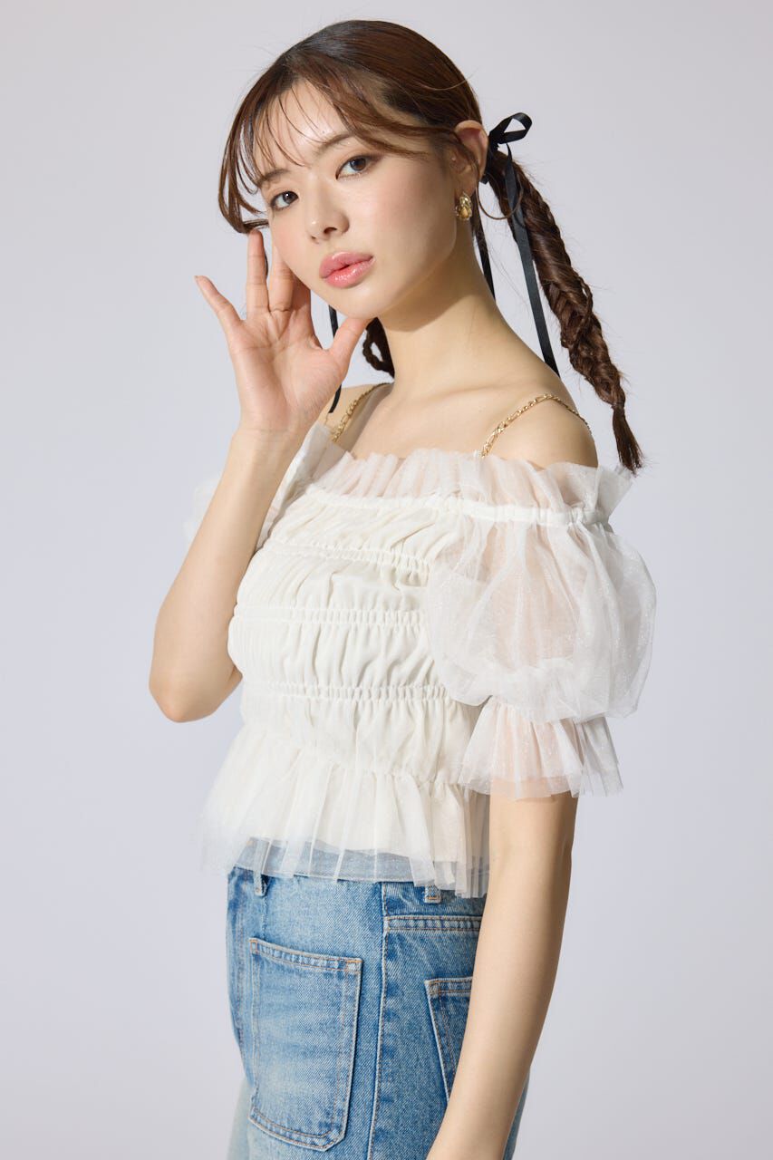 rienda「シアーオフショルショートスリーブブラウス」|シャツ・ブラウス|