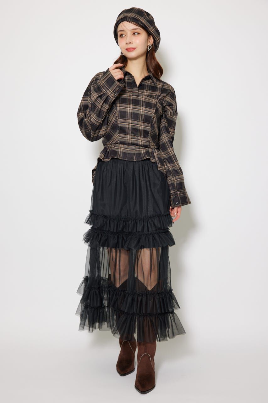 rienda「フロントショートチェックシャツ」|シャツ・ブラウス|