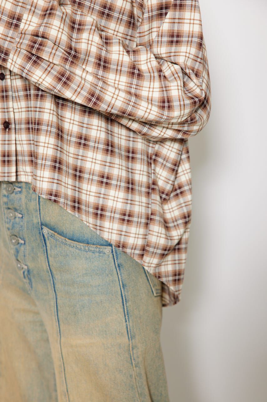 rienda「フロントショートチェックシャツ」|シャツ・ブラウス|