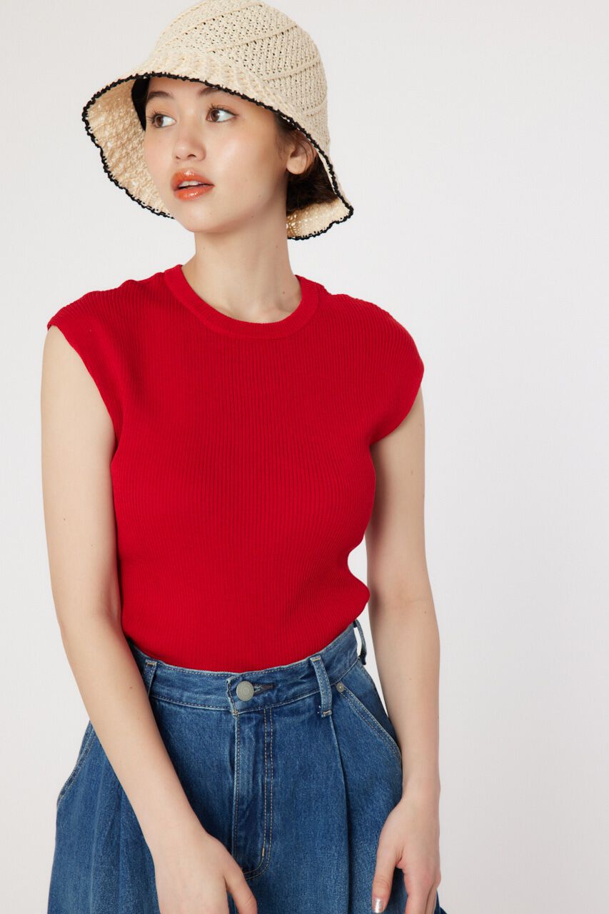 RODEO CROWNS「BASIC ノースリーブ ニット トップス」|タンクトップ|RED