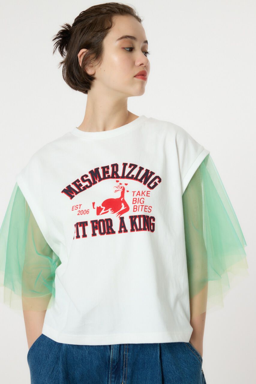 RODEO CROWNS「チュールスリーブカレッジTシャツ」|Tシャツ・カットソー|O/WHT1