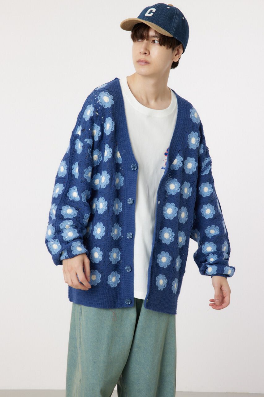 RODEO CROWNS「クロシェフラワーニットカーデ」|カーディガン|NVY
