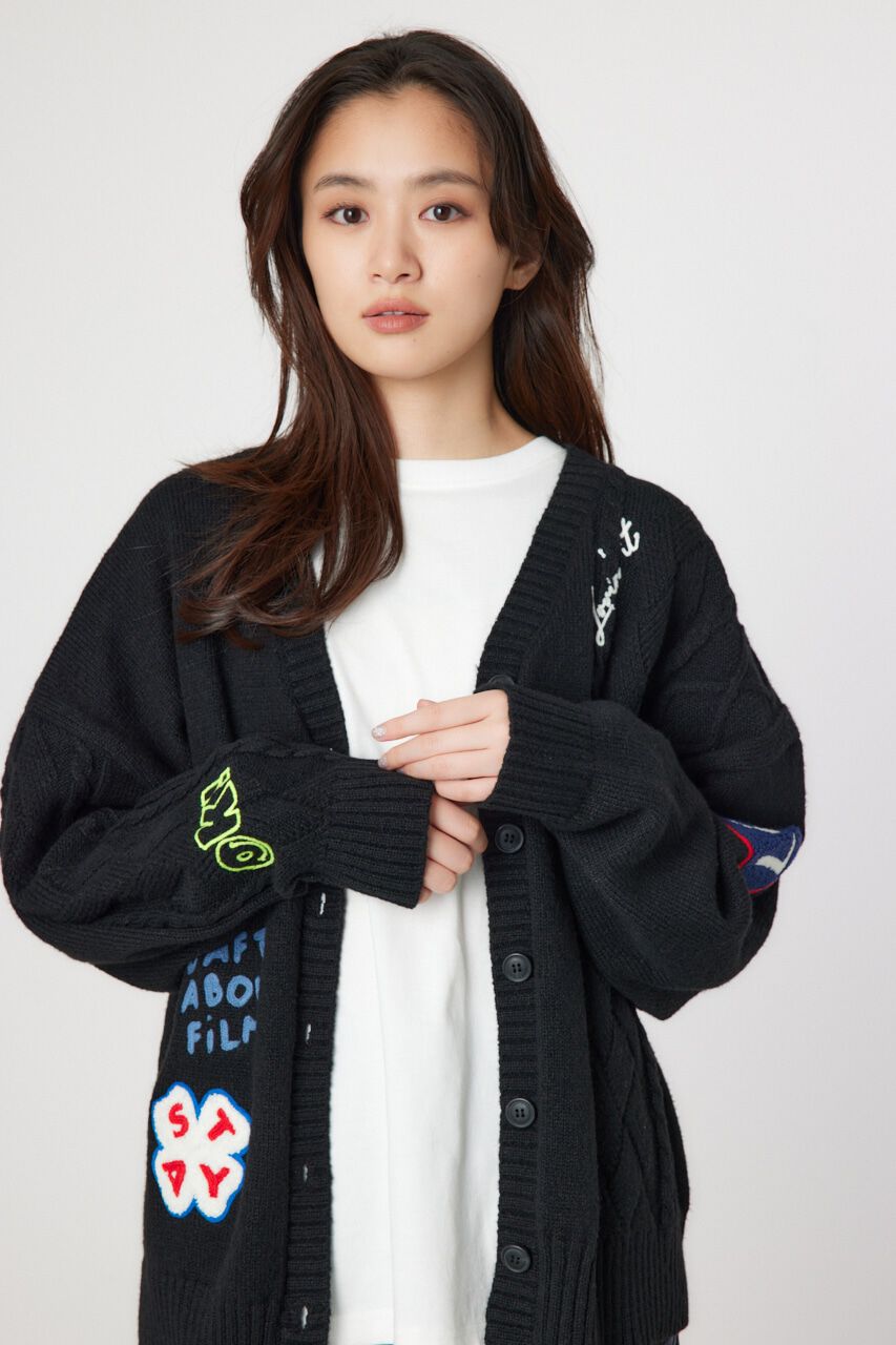 RODEO CROWNS「EMB MOTIFSケーブルカーディガン」|カーディガン|BLK