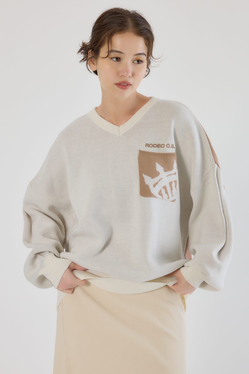 RODEO CROWNS「バックバイカラーロゴニットトップス」|ニット・セーター|