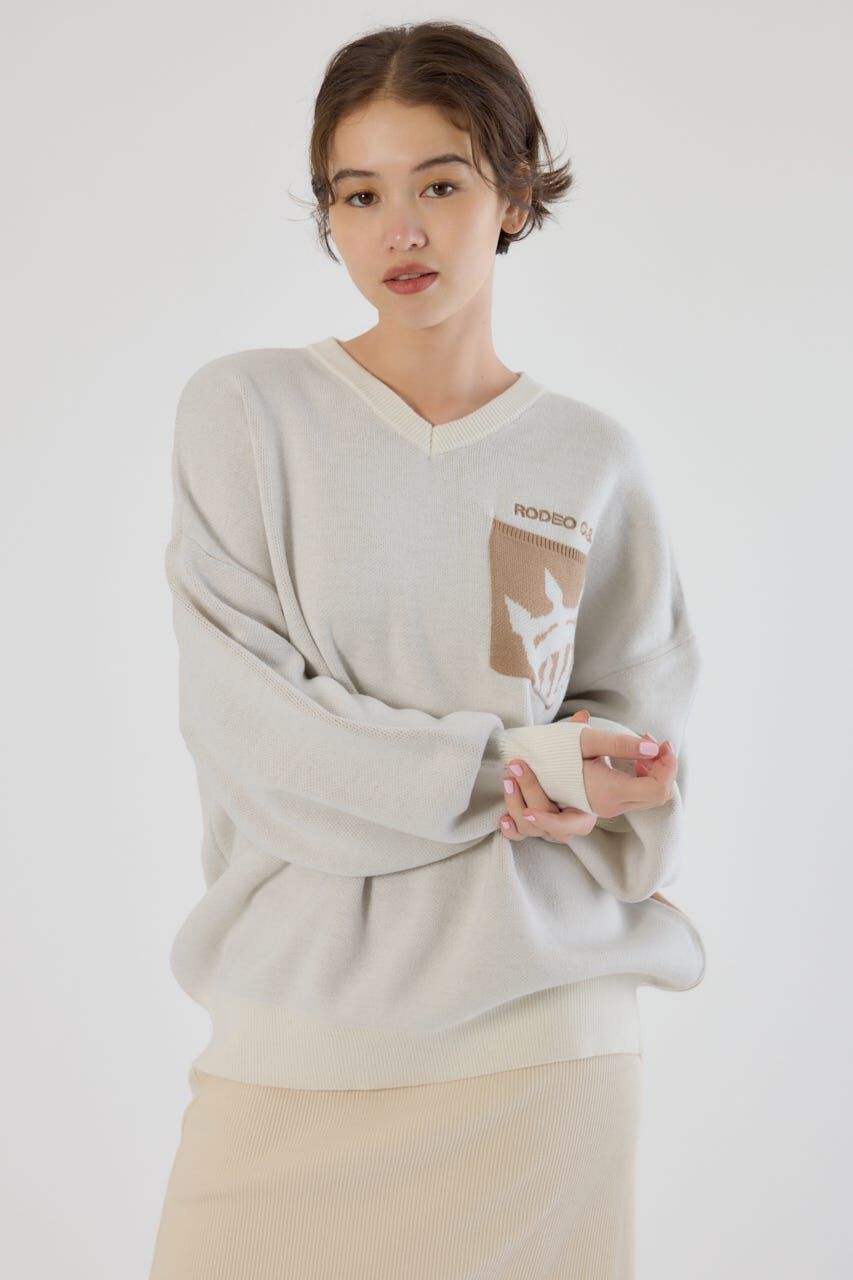 RODEO CROWNS「バックバイカラーロゴニットトップス」|ニット・セーター|