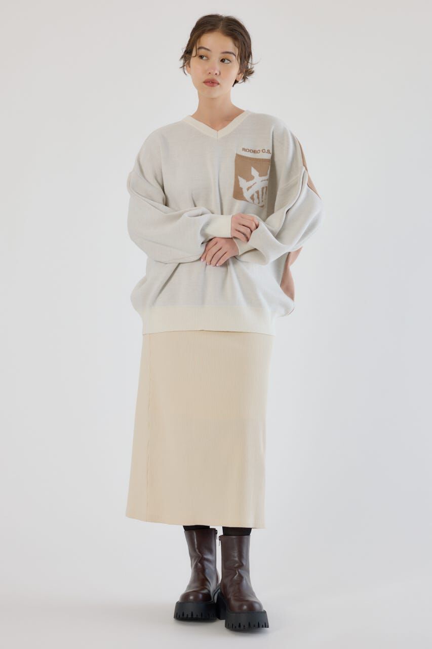 RODEO CROWNS「バックバイカラーロゴニットトップス」|ニット・セーター|