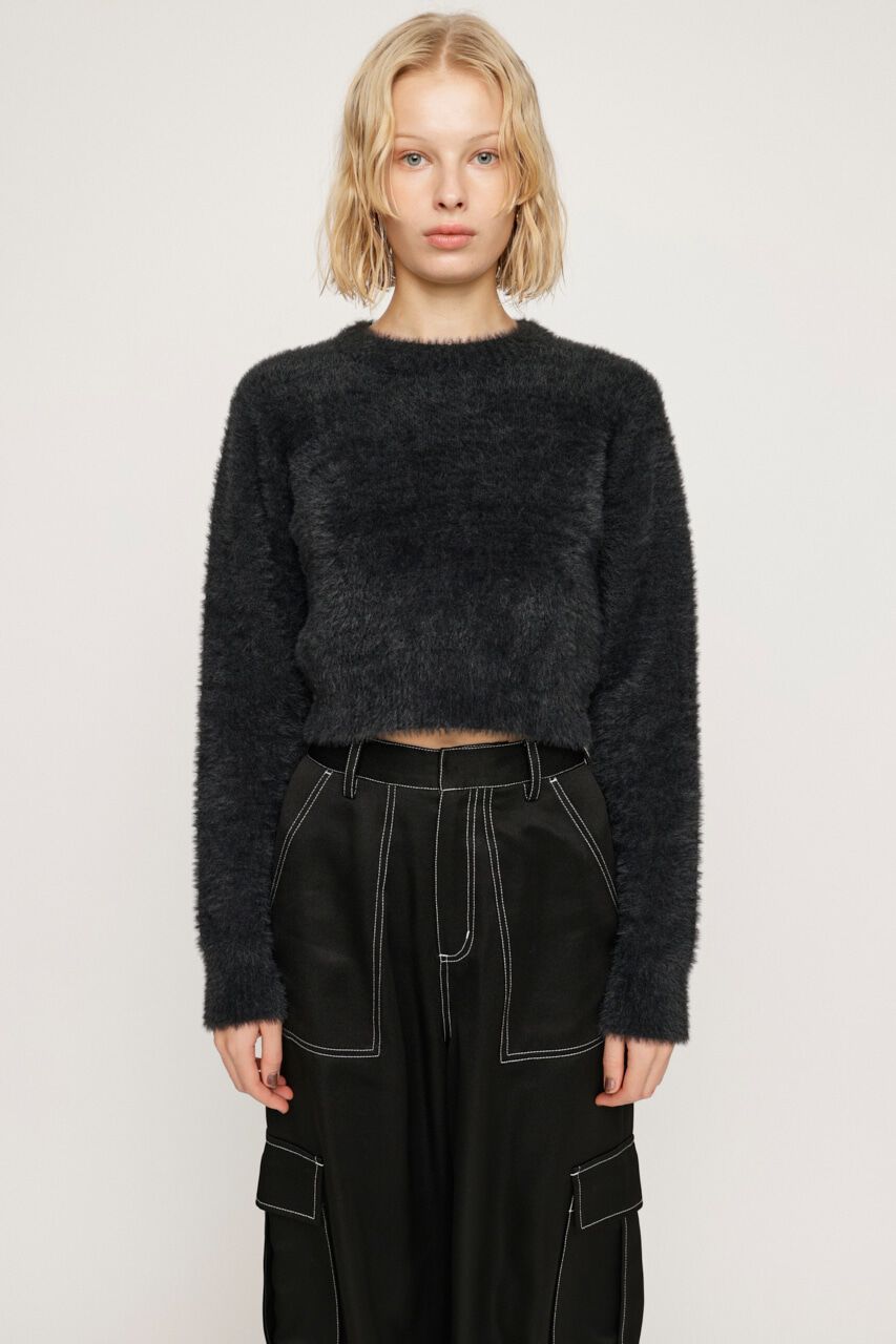 SLY「SHAGGY CREW NECK トップス」|ニット・セーター|BLK