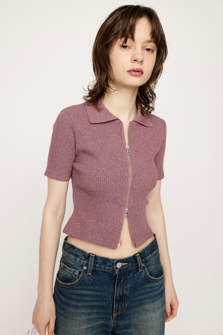 SLY「FRONT ZIP CUT RIB トップス」|Tシャツ・カットソー|PNK