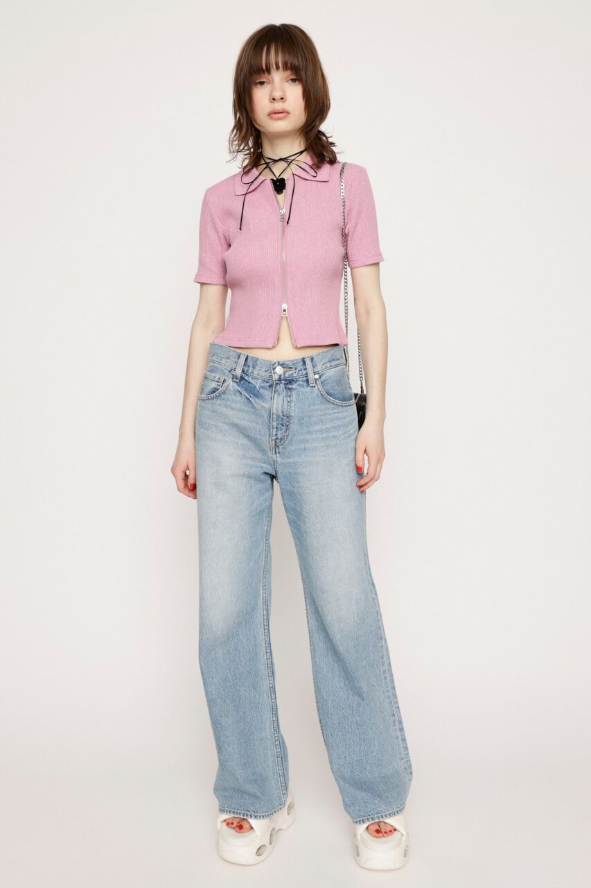 SLY「FRONT ZIP CUT RIB トップス」|Tシャツ・カットソー|