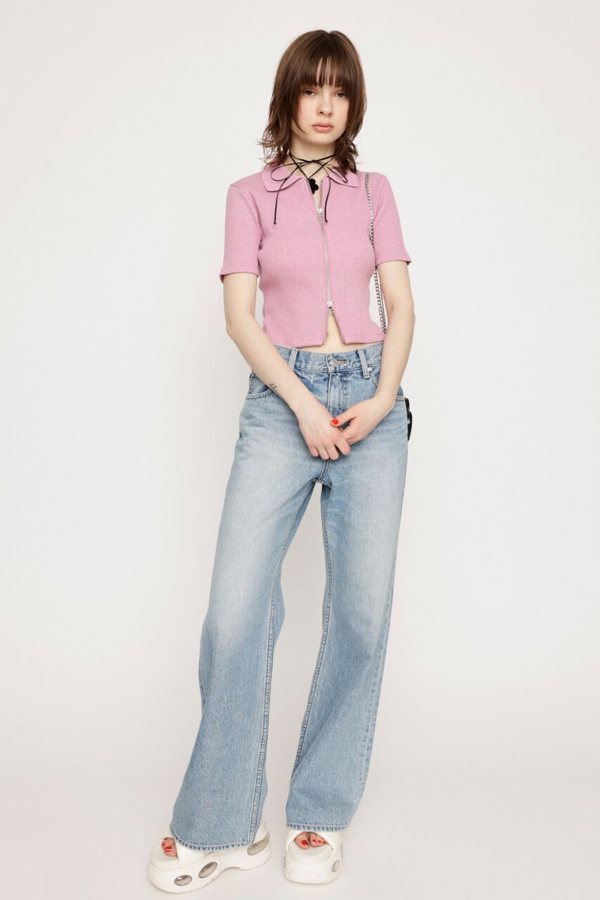 SLY「FRONT ZIP CUT RIB トップス」|Tシャツ・カットソー|