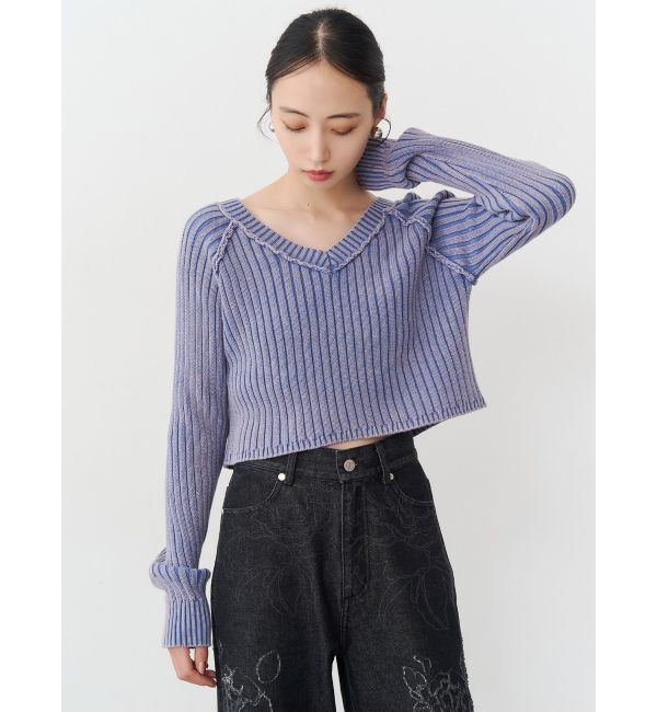 MURUA「ブリーチVネッククロップドニット」|ニット・セーター|