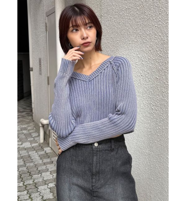 MURUA「ブリーチVネッククロップドニット」|ニット・セーター|