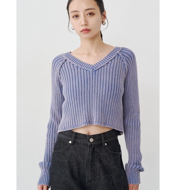 MURUA「ブリーチVネッククロップドニット」|ニット・セーター|ブルー