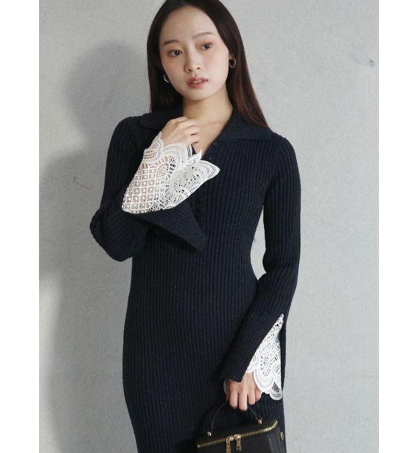 LAGUNAMOON「ラメブレンドレースカフスニットワンピース」|ワンピース|