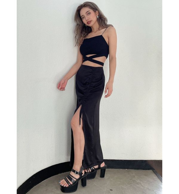 GYDA「ドロスト シャーリング スリットスカートライクショートパンツ」|スカート|