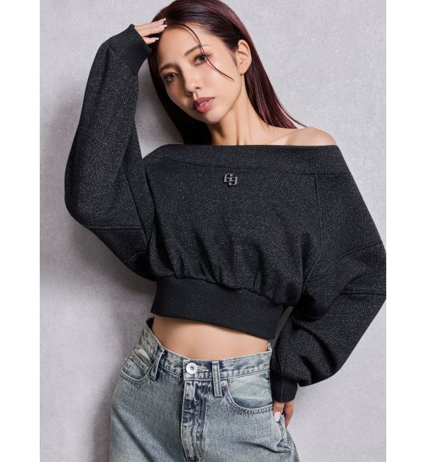 GYDA「GG shortラメトップス」|Tシャツ・カットソー|ブラック