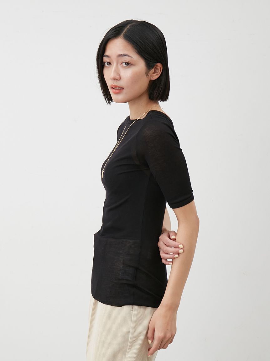 Mila Owen「ボートネック後ろあきハーフスリーブT」|Tシャツ・カットソー|