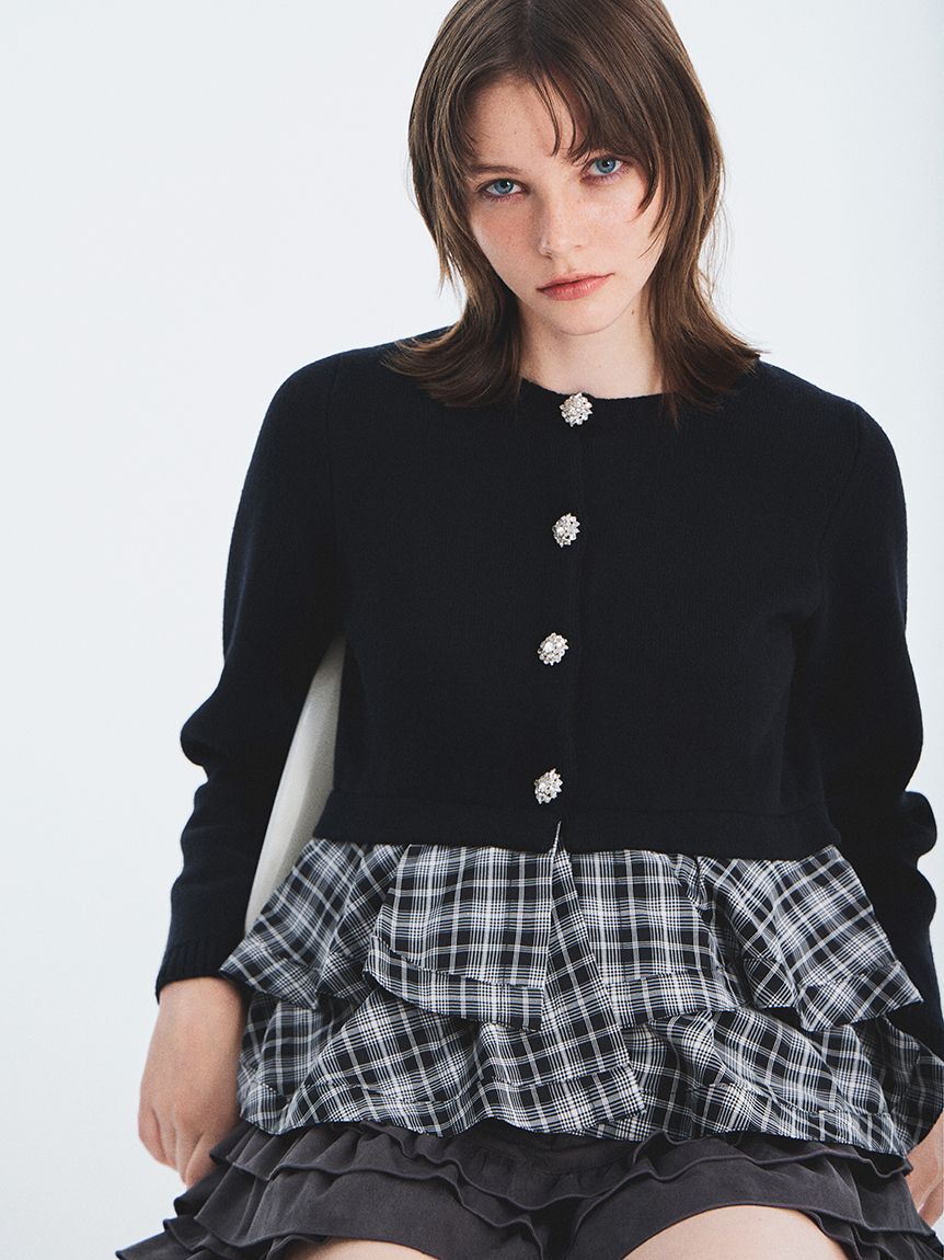 FURFUR「【WEB限定カラー】ペプラムレイヤードカーディガン」|カーディガン|BLK