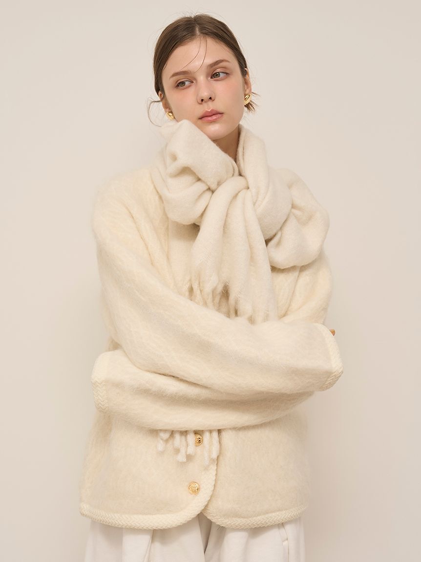 SNIDEL「ファーライクミドルニットジャケット」|ノーカラージャケット|