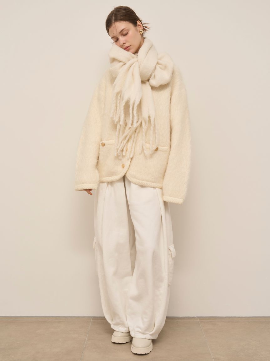 SNIDEL「ファーライクミドルニットジャケット」|ノーカラージャケット|