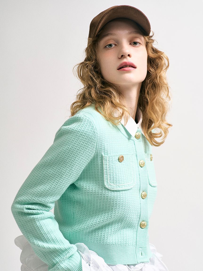 LILY BROWN「コットンニットジャケット」|ノーカラージャケット|