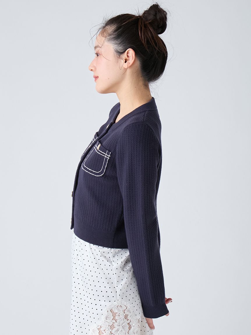 LILY BROWN「コットンニットジャケット」|ノーカラージャケット|