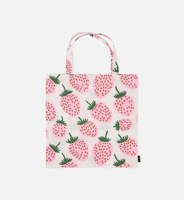 Marimekko「Mansikka ファブリックバッグ」|トートバッグ|ホワイト&times;ピンク