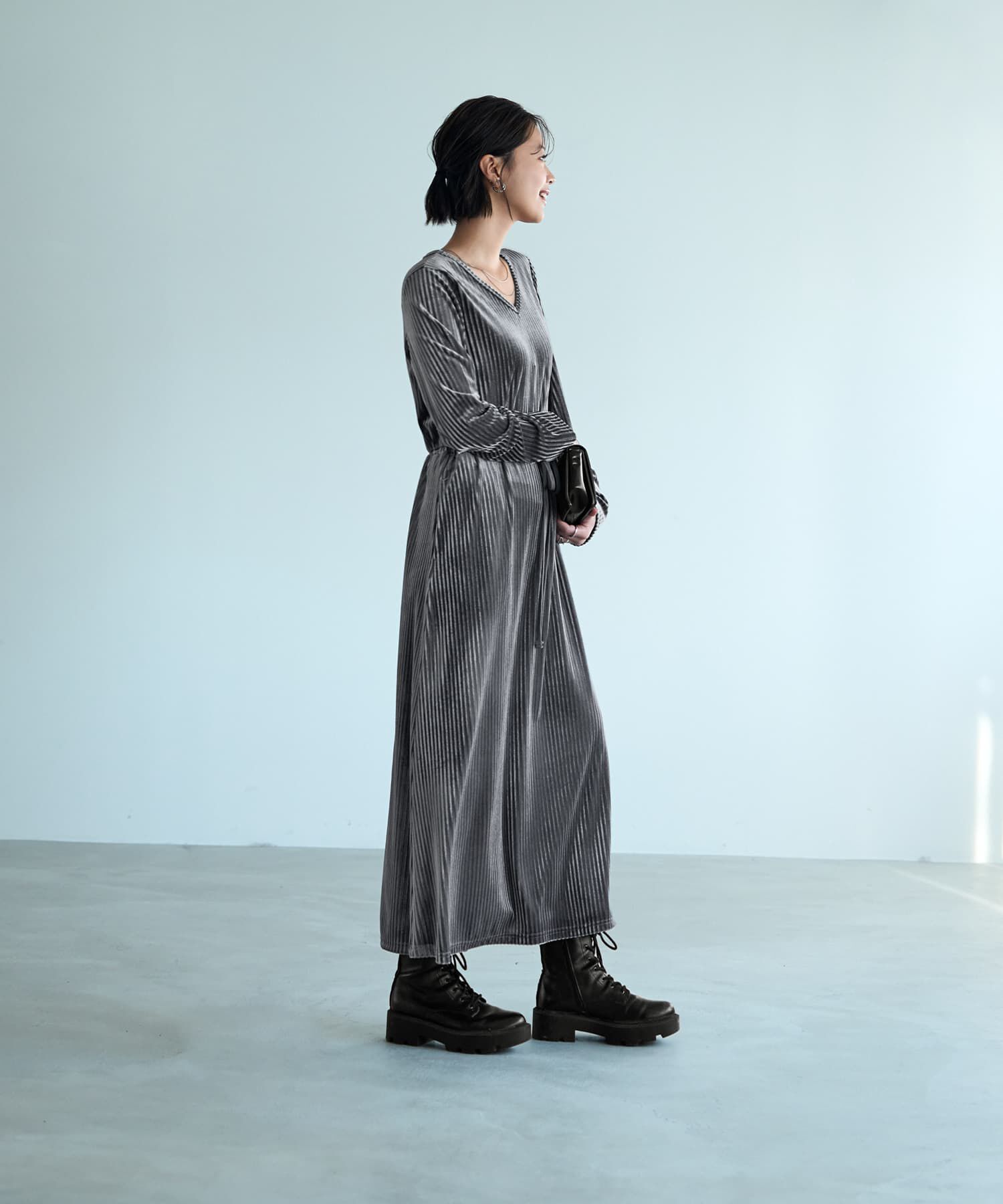 STYLE DELI「ストライプベロアワンピース」|ワンピース|