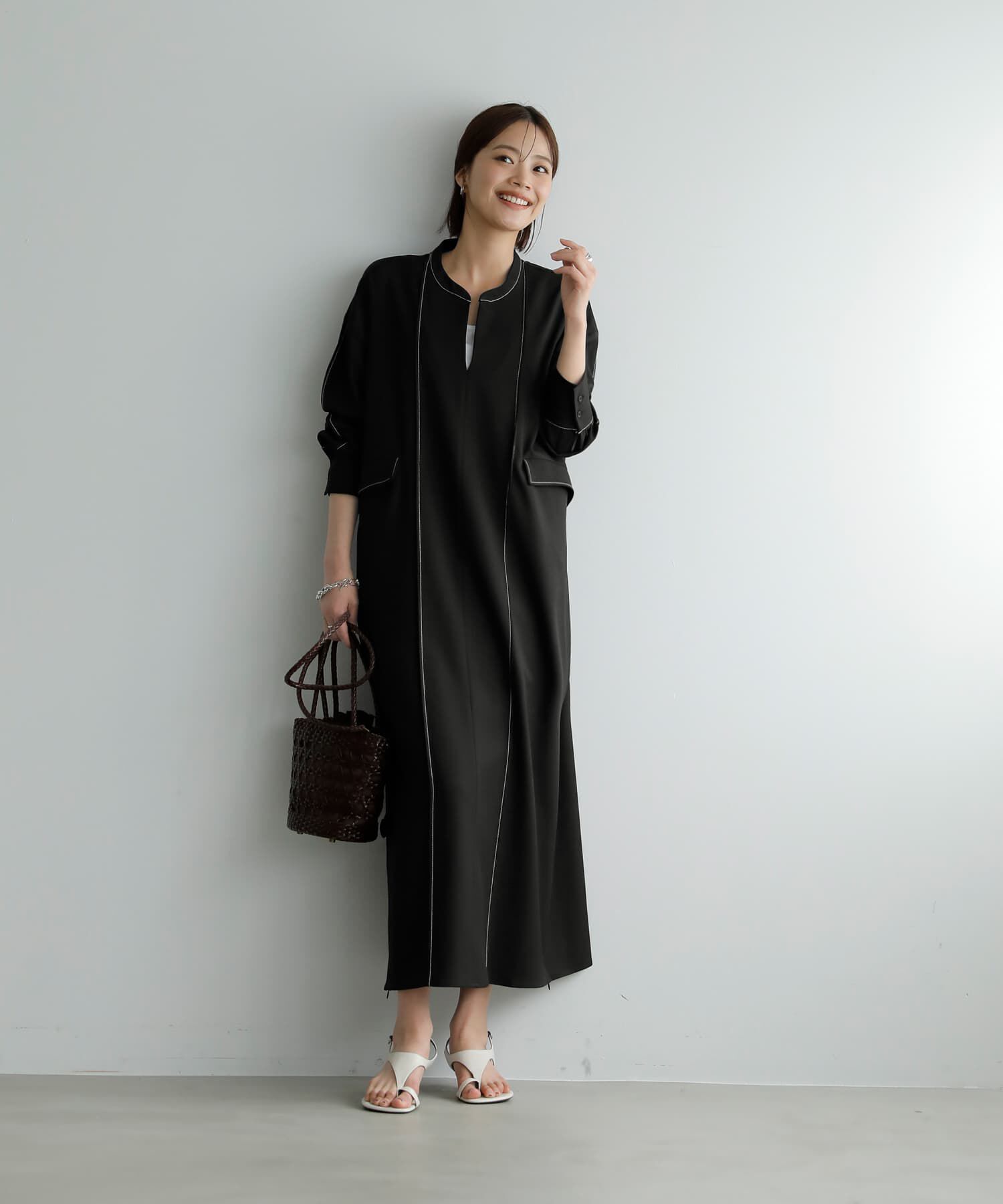 STYLE DELI「【LUXE】配色ステッチ両裾ファスナーワンピース」|ワンピース|ブラック
