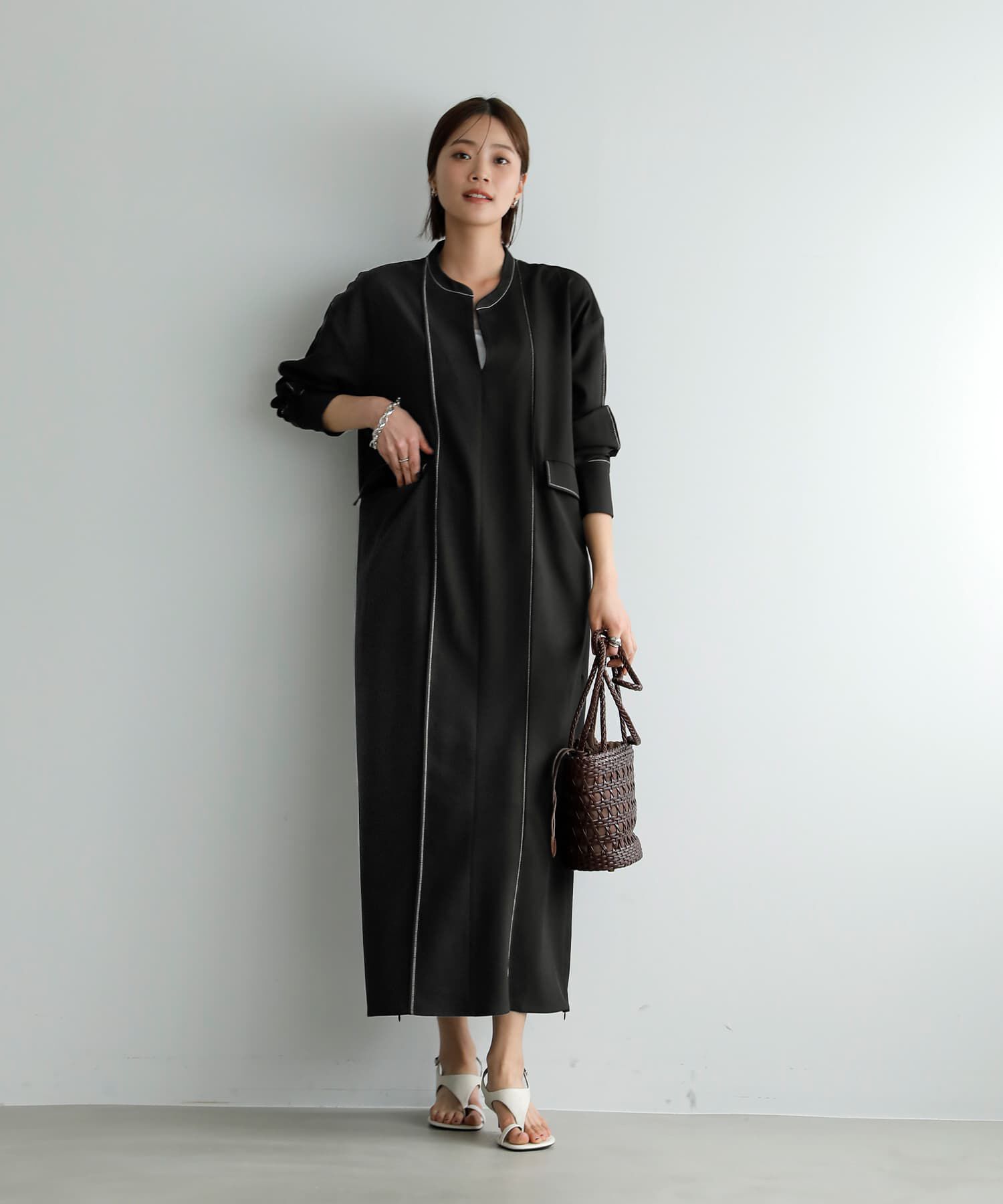 STYLE DELI「【LUXE】配色ステッチ両裾ファスナーワンピース」|ワンピース|