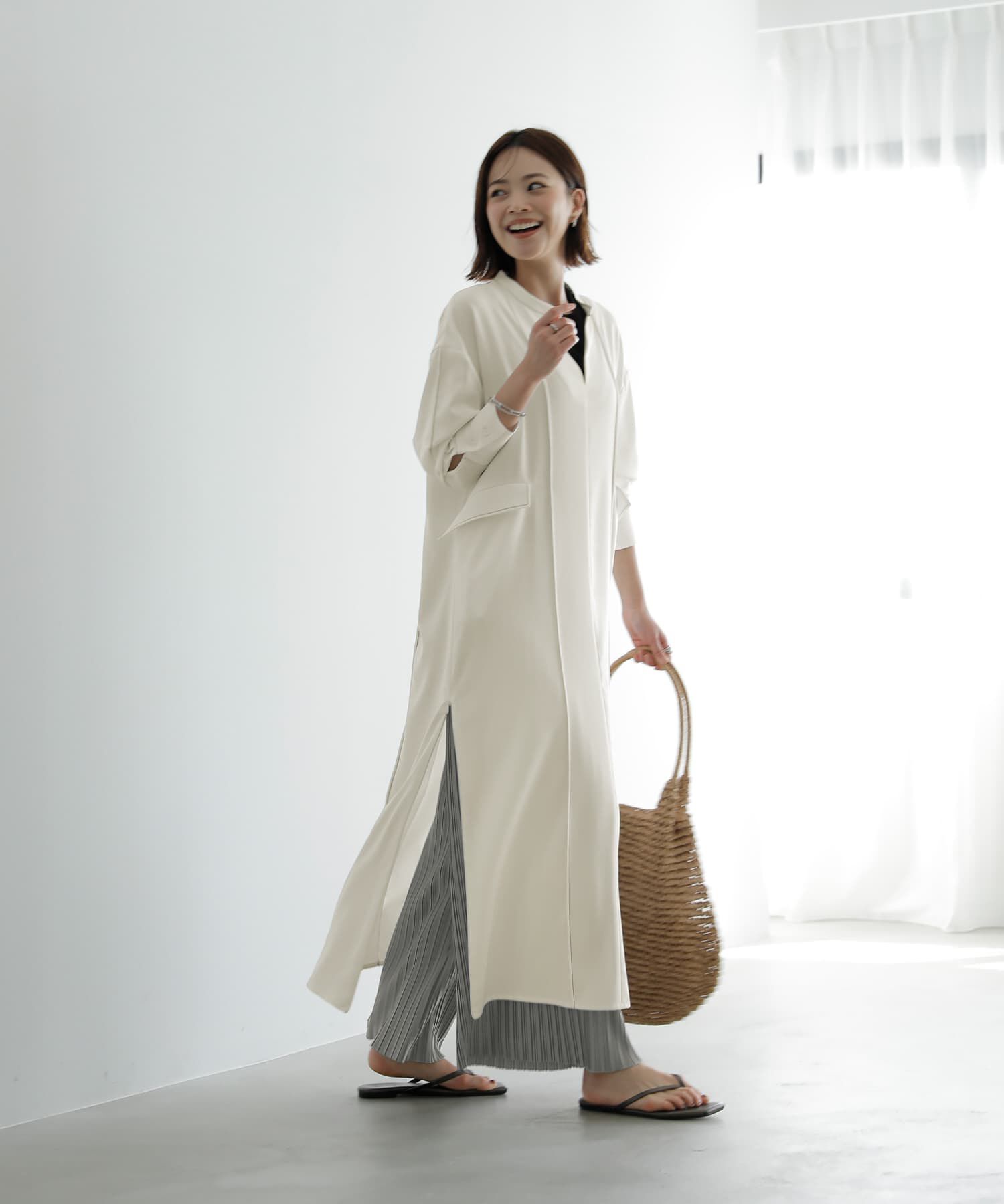 STYLE DELI「【LUXE】配色ステッチ両裾ファスナーワンピース」|ワンピース|