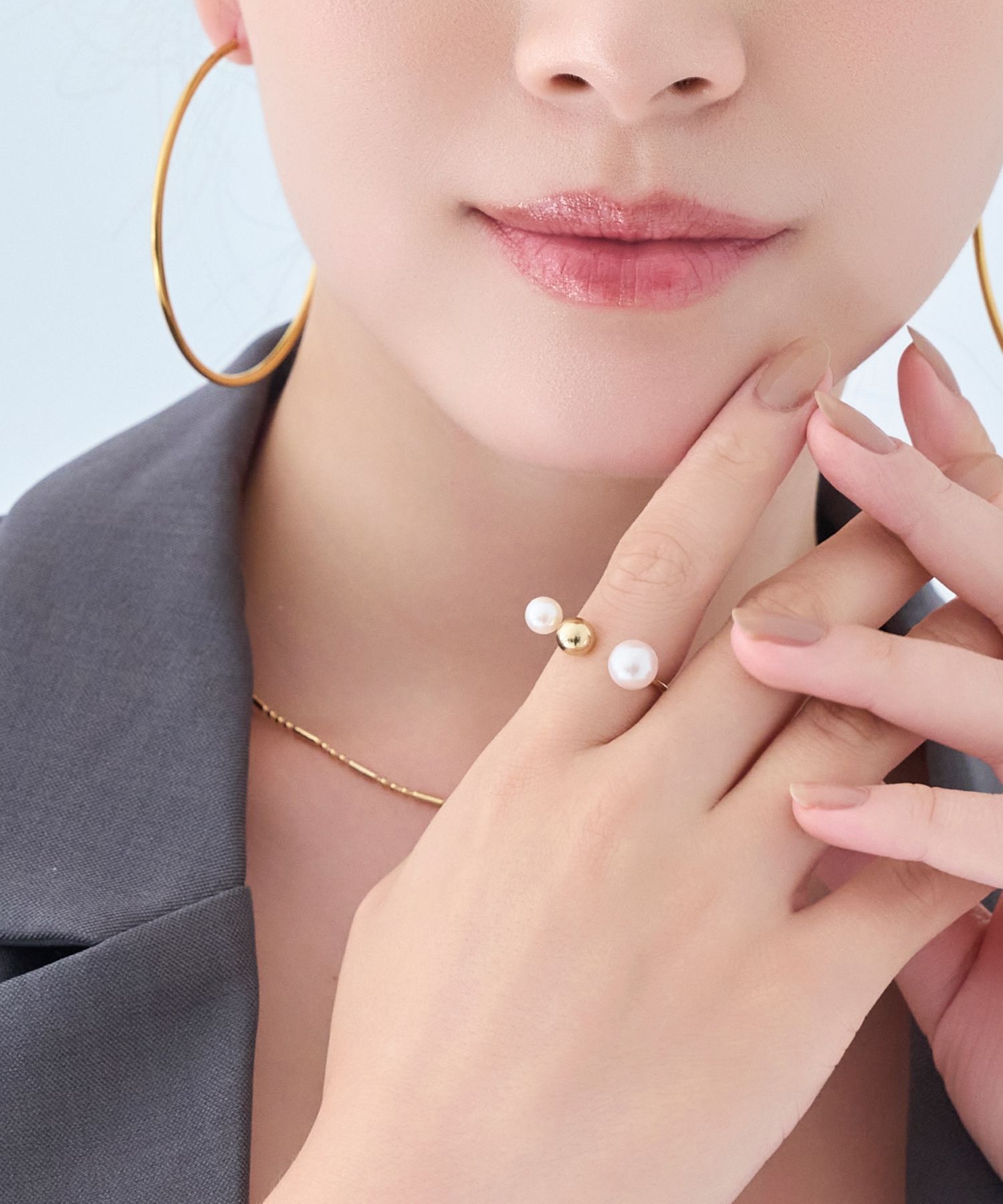 Phoebe「【金属アレルギー対応】ミックスドットリング　ゴールド/ニッケルフリー/パール」|リング|