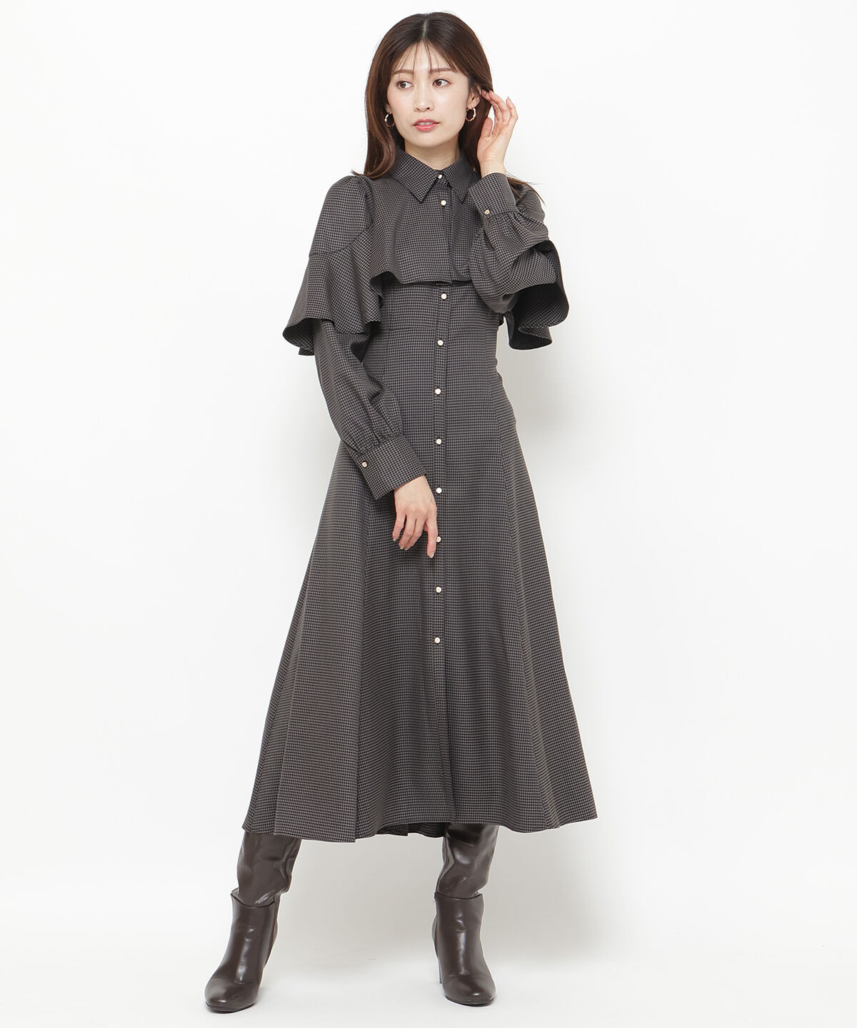 アンドクチュール「フロントフリルケープシャツワンピース」|ワンピース|