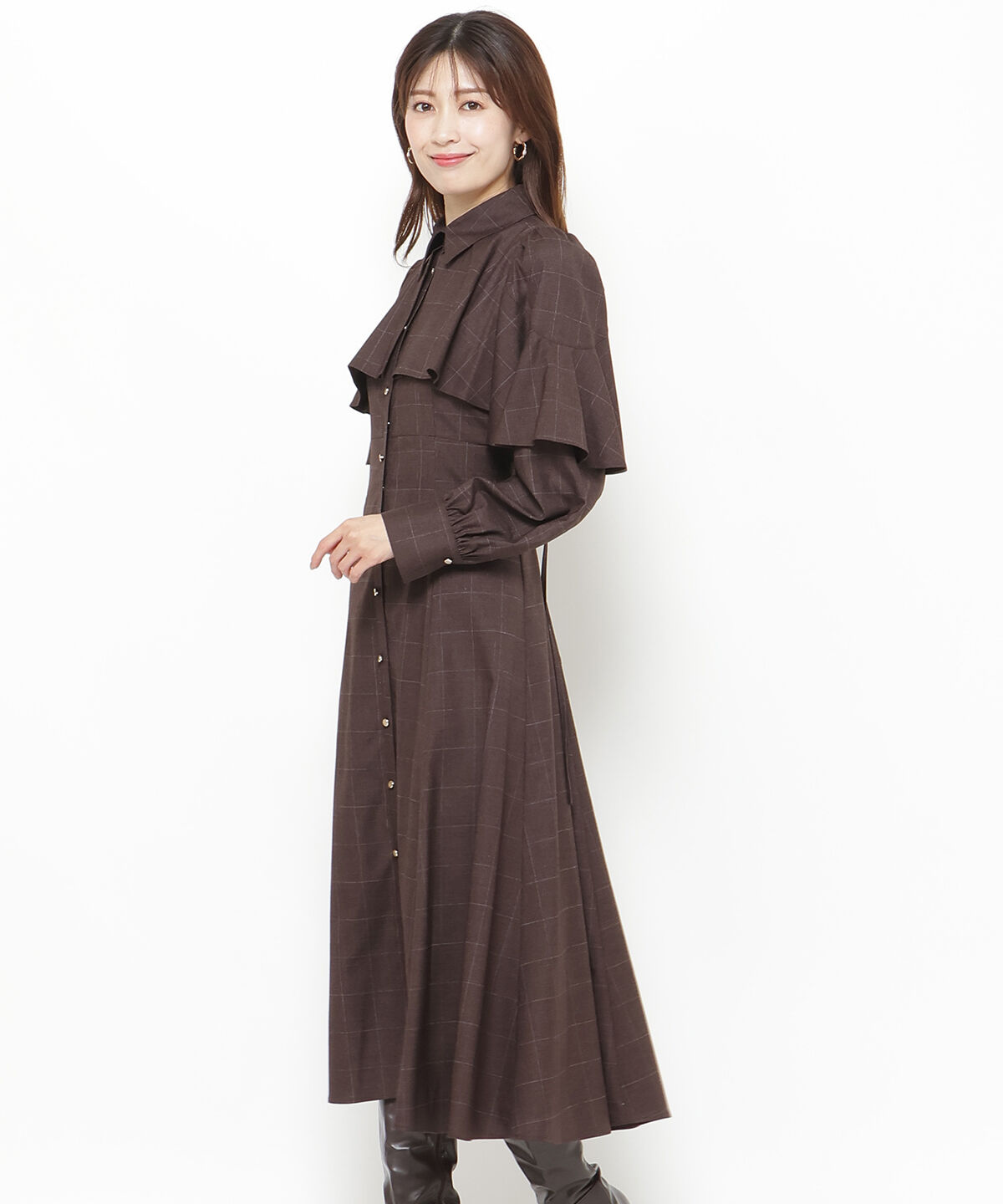 アンドクチュール「フロントフリルケープシャツワンピース」|ワンピース|