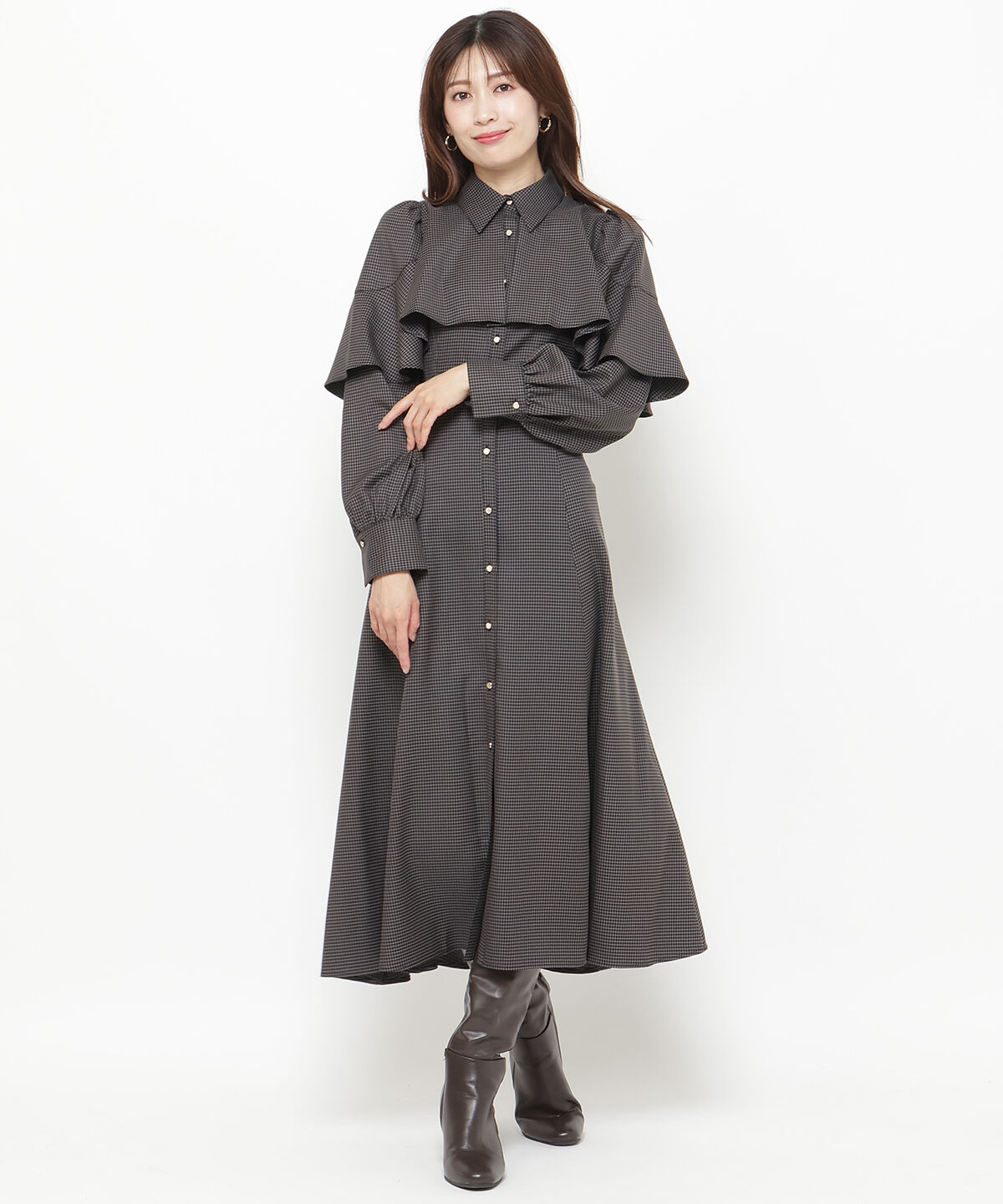 アンドクチュール「フロントフリルケープシャツワンピース」|ワンピース|