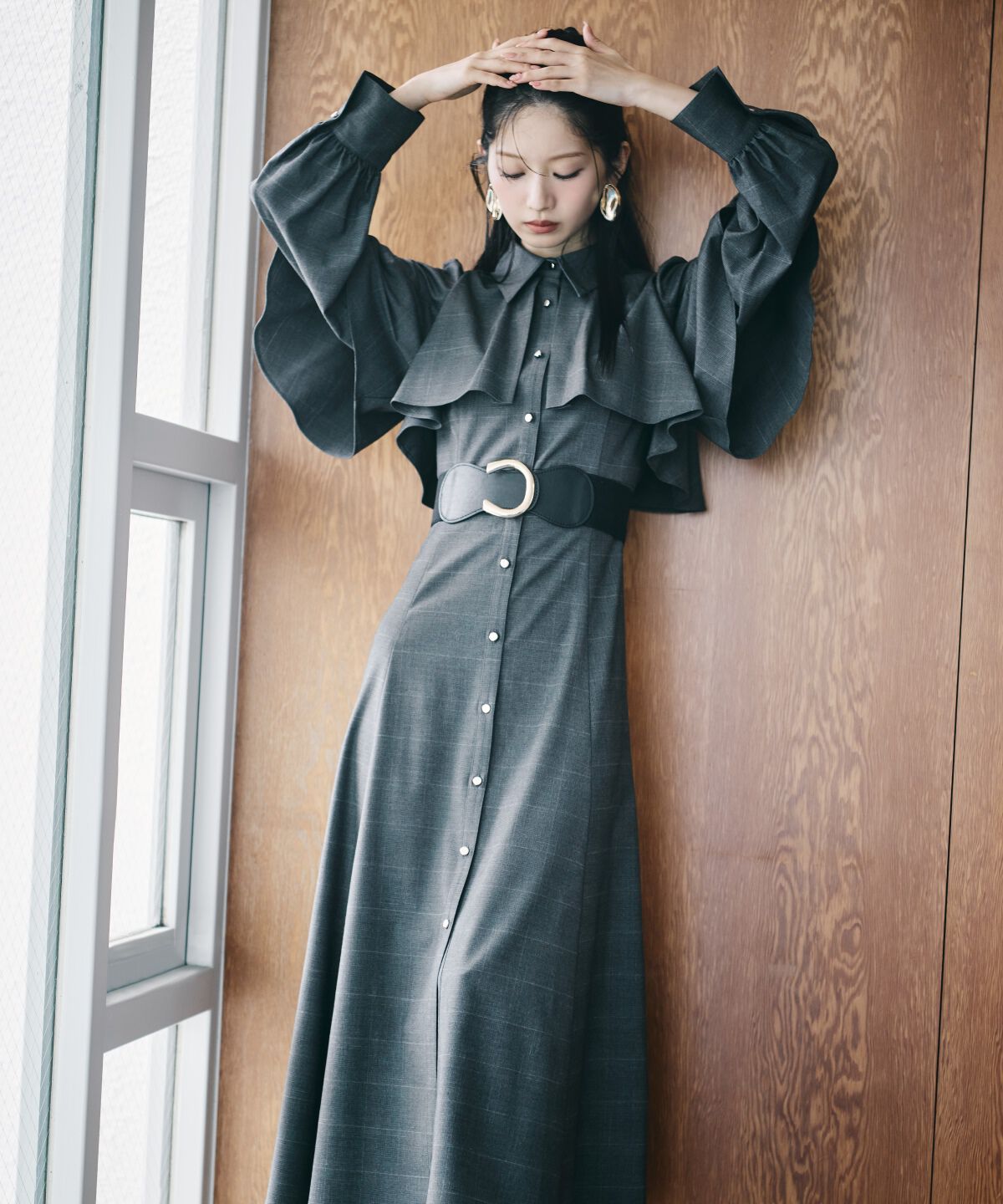 アンドクチュール「フロントフリルケープシャツワンピース」|ワンピース|