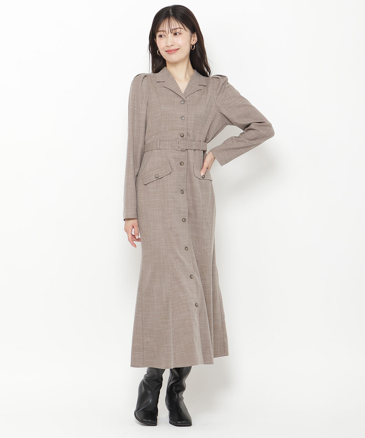 アンドクチュール「パワショルテーラーカラー長袖ワンピース」|ワンピース|