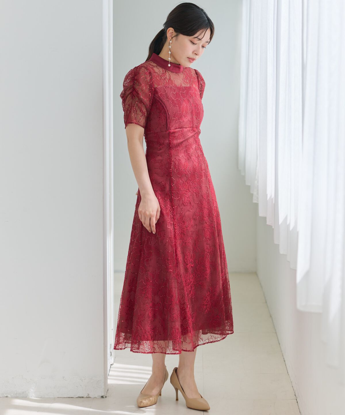 アンドクチュール「スパンコールラッセルレースドレス」|ドレス|